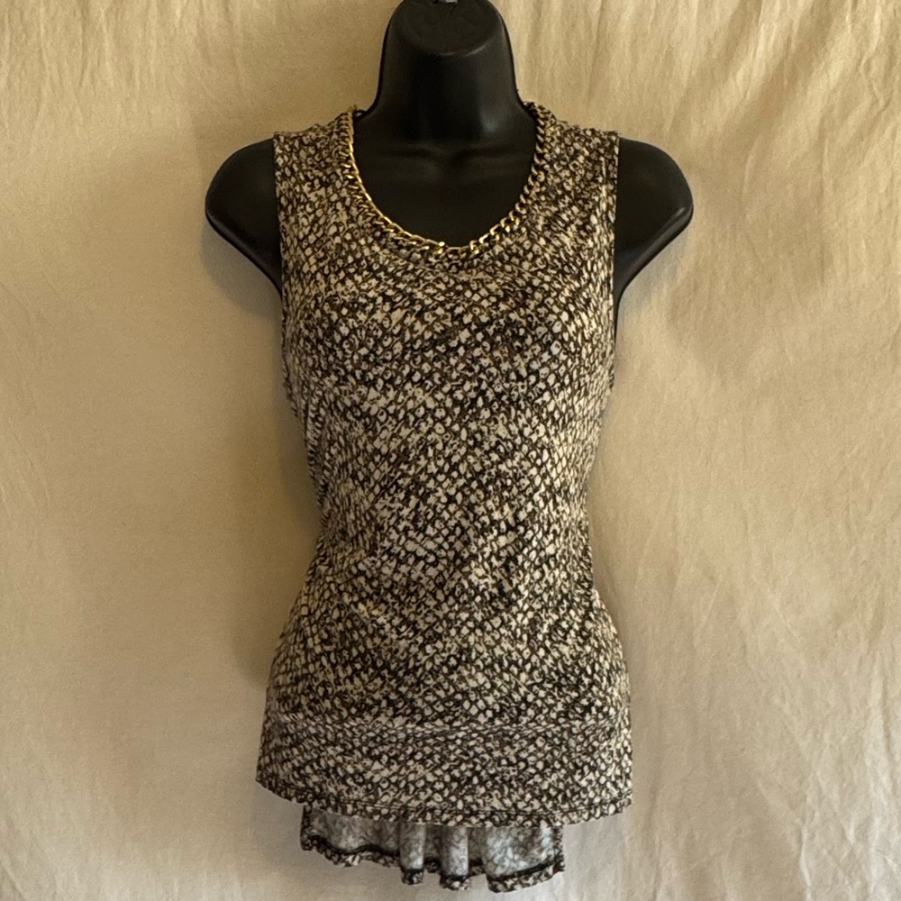 D-55 Michael Michael Kors Black White & Brown Sleeveless Hi Lo‎ Blouse Size SP